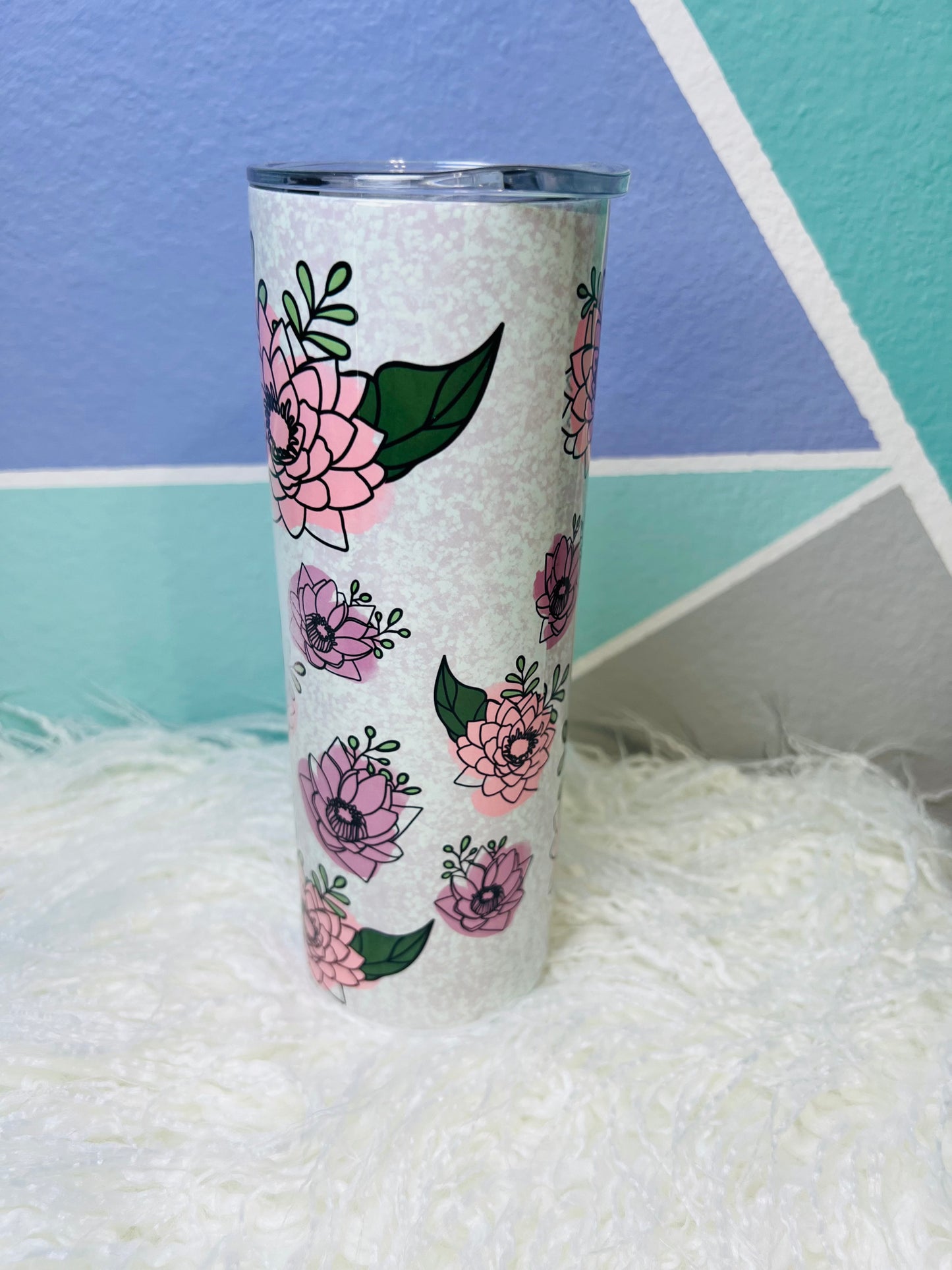 Mental Health Pink Flower Sublimation Tumbler