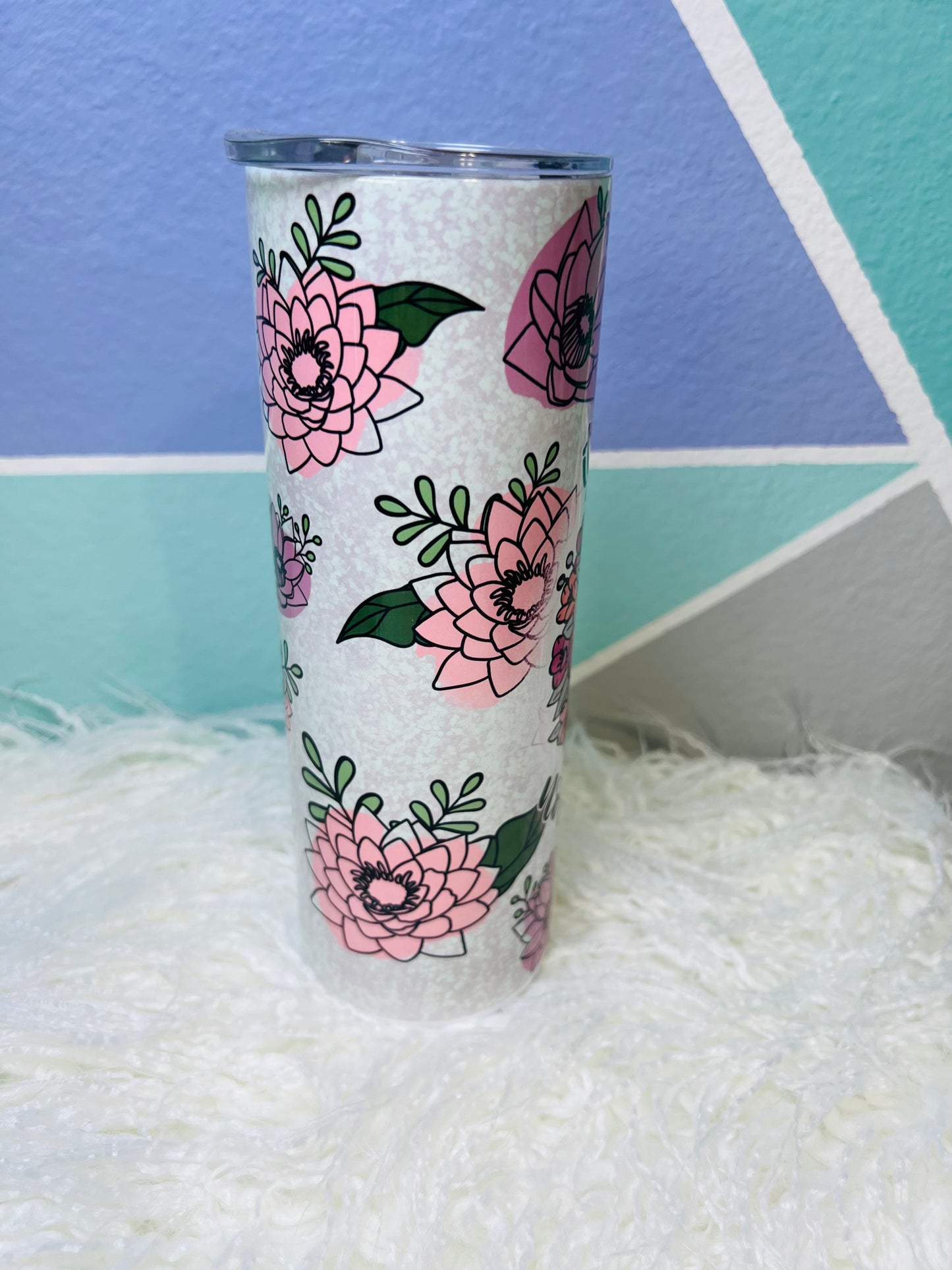 Mental Health Pink Flower Sublimation Tumbler