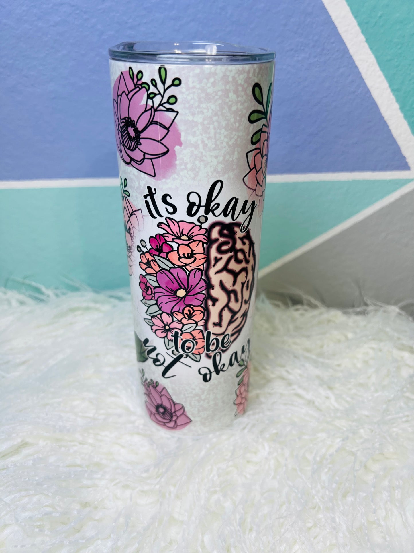 Mental Health Pink Flower Sublimation Tumbler