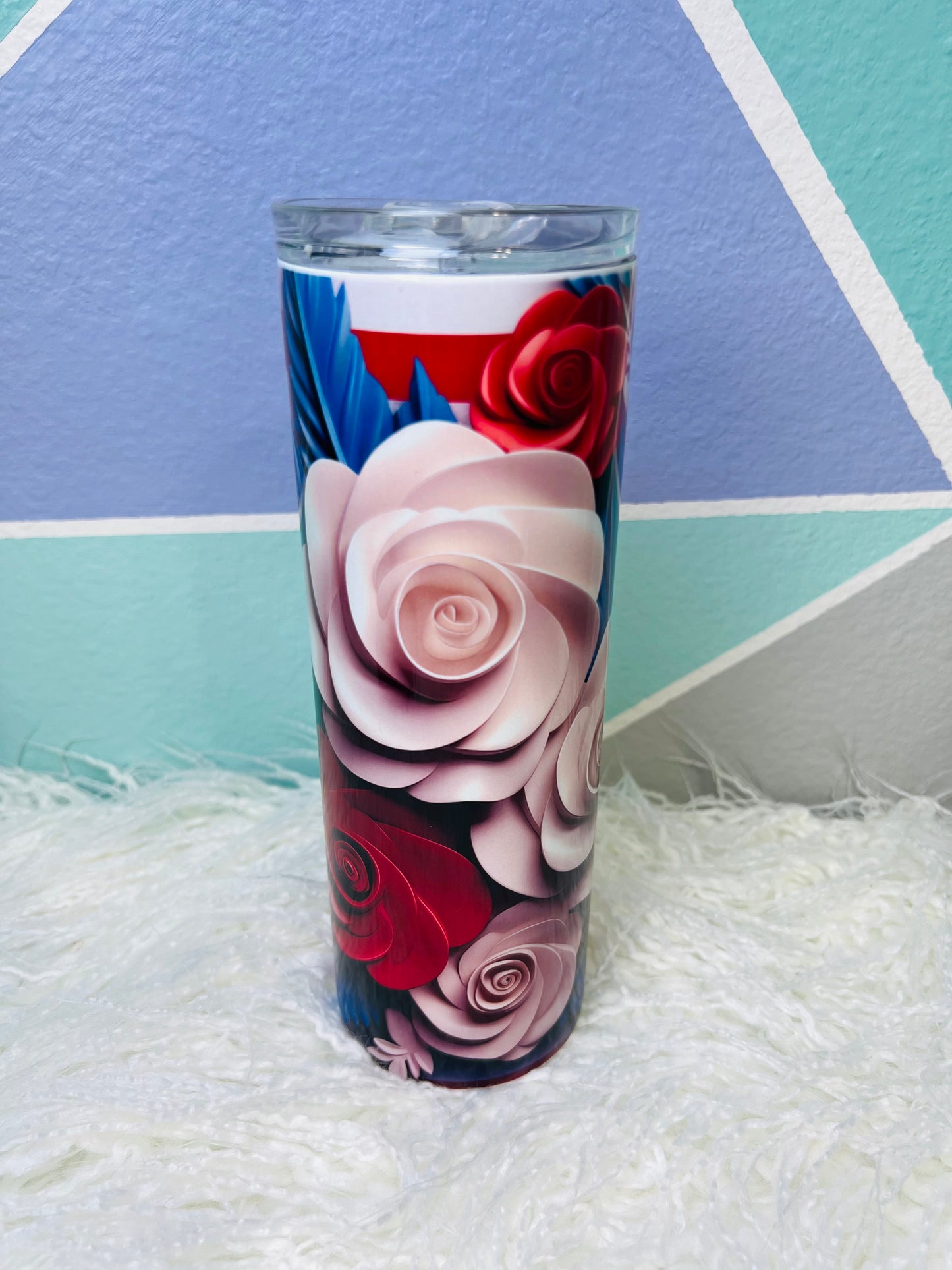 Patriotic 3D Floral Sublimation Tumbler