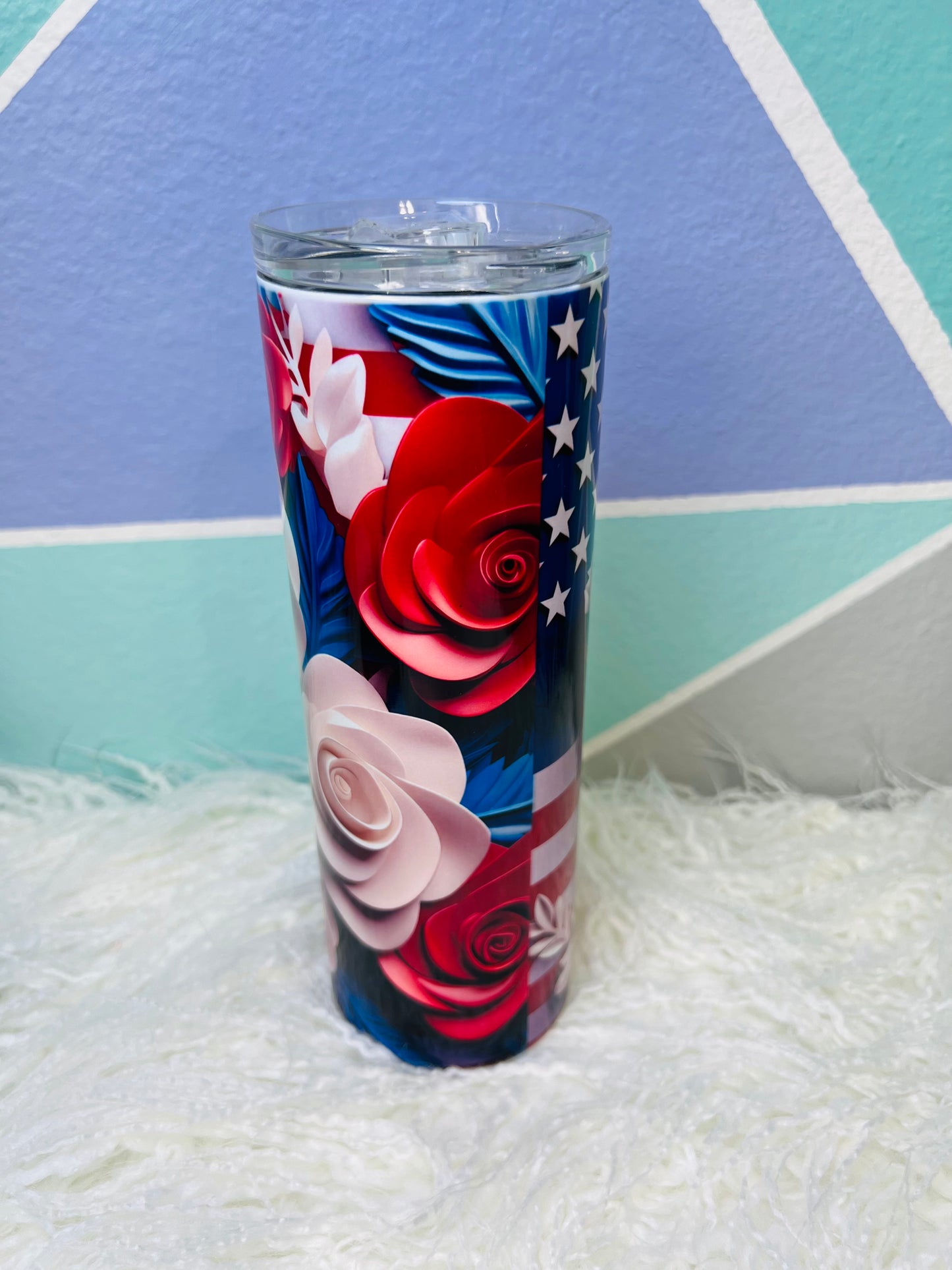 Patriotic 3D Floral Sublimation Tumbler