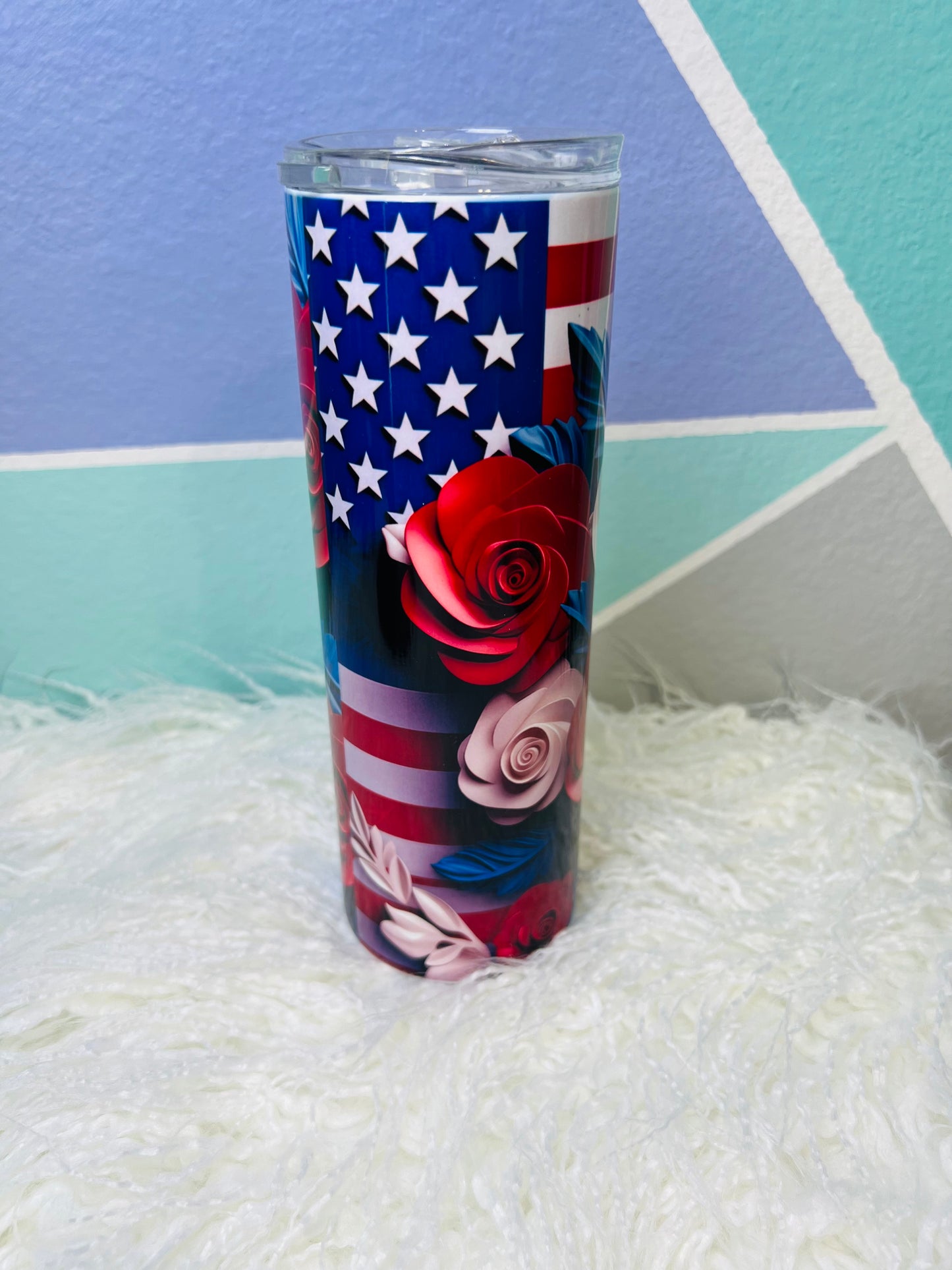 Patriotic 3D Floral Sublimation Tumbler