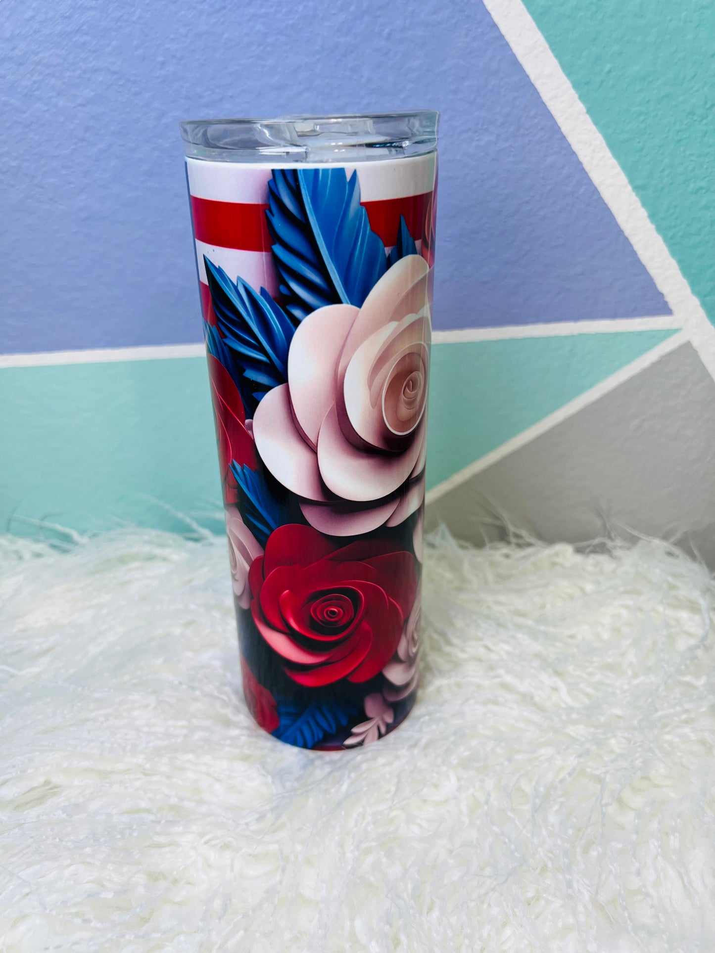 Patriotic 3D Floral Sublimation Tumbler