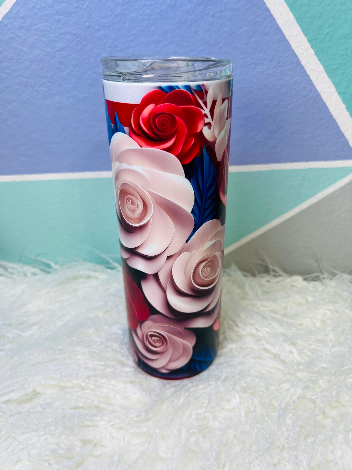 Patriotic 3D Floral Sublimation Tumbler