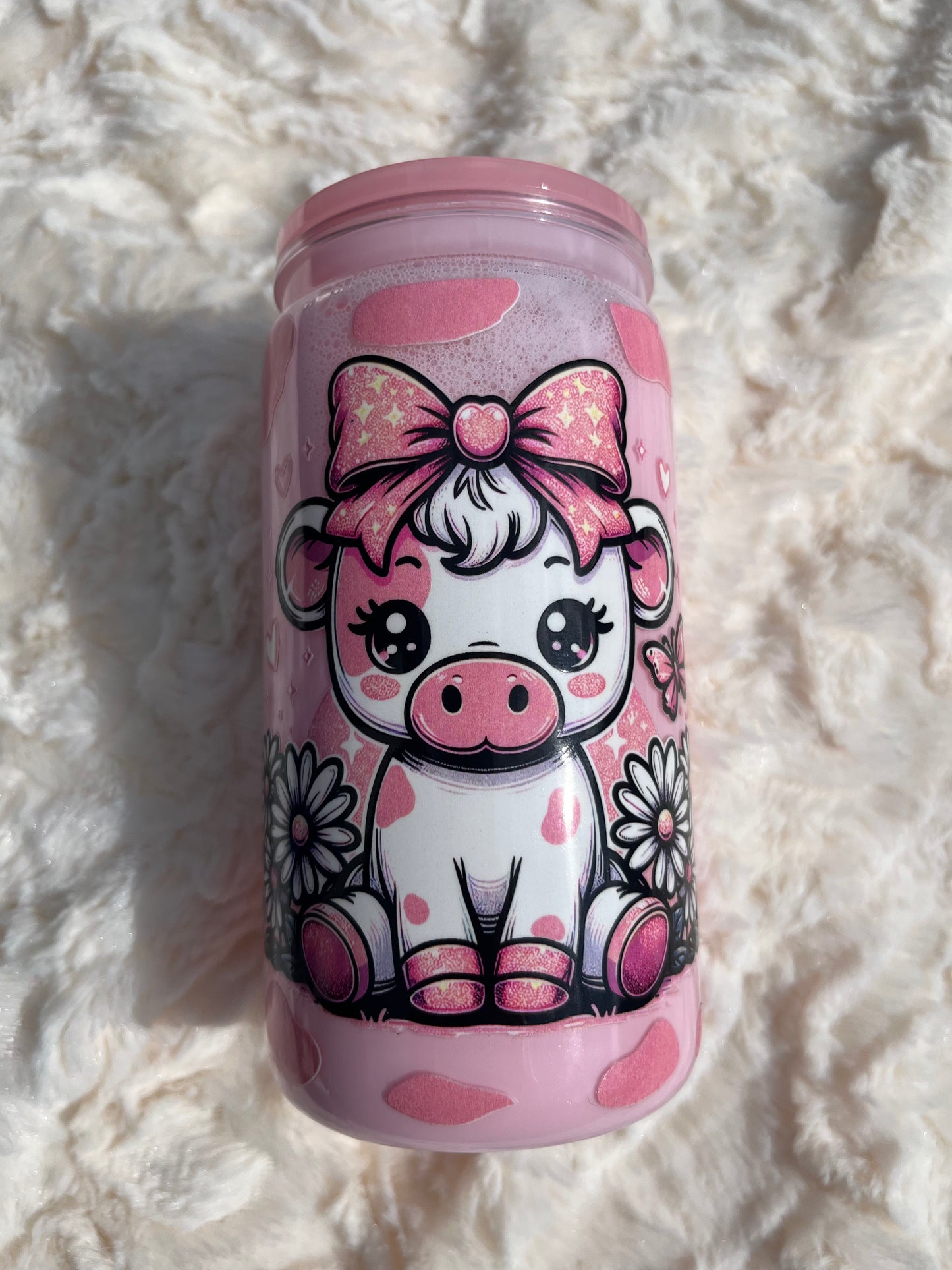 Strawberry Cow Acrylic Snow Globe 16 oz.