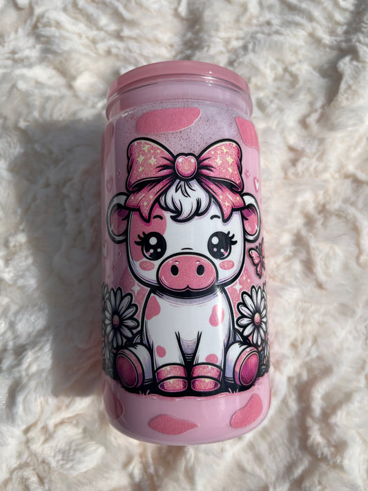 Strawberry Cow Acrylic Snow Globe 16 oz.