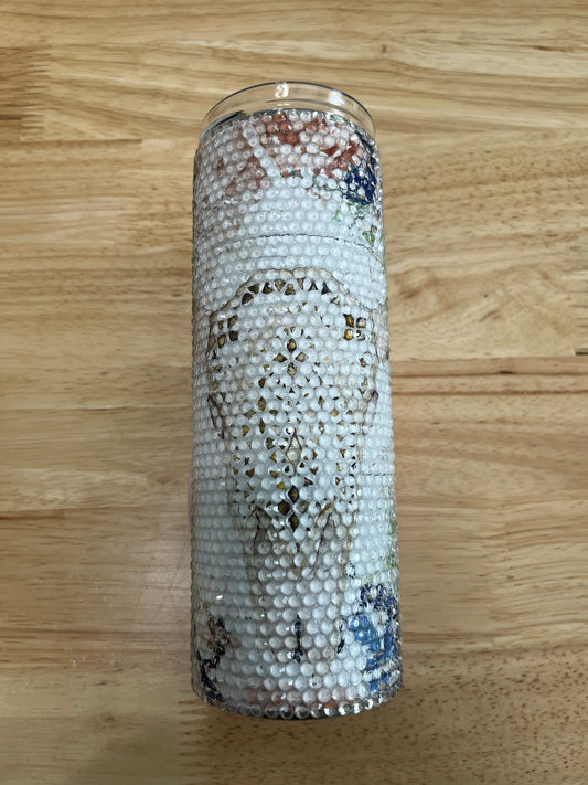 Bull Skull 20 oz Glass Rhinestone Tumbler