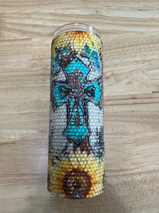 Cross 20 oz Glass Rhinestone Tumbler